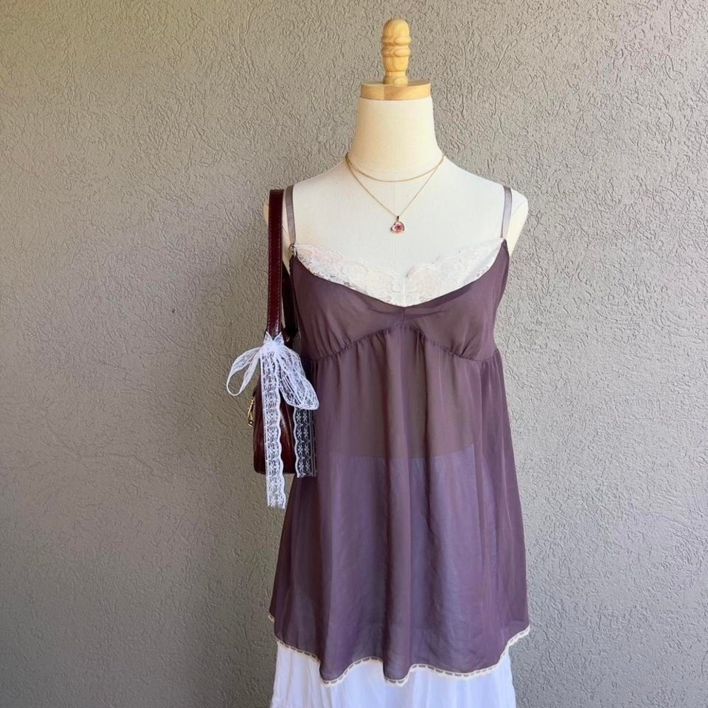 Y2K Victoria's Secret Purple Lace Trim Babydoll Camisole Lingerie Size Medium